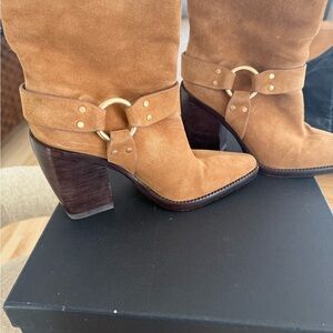rag & bone Tan Suede Harness Mid-Calf Heeled Boots